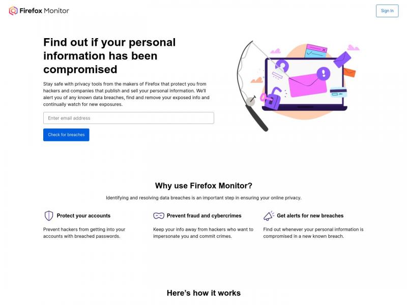 【信息泄露查询】Firefox Monitor-邮件信息泄露查询<b>※</b>2023年10月21日网站截图