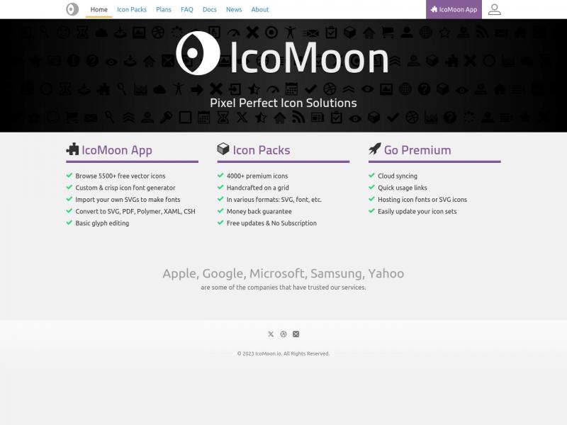【IcoMoon】Icon Font & SVG Icon Sets ❍ IcoMoon<b>※</b>2023年10月24日网站截图
