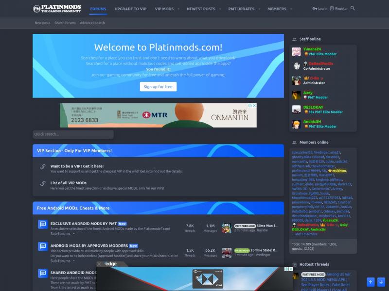 【Platinmods】一个致力于手游破解的免费游戏的社区<b>※</b>2024年04月22日网站截图