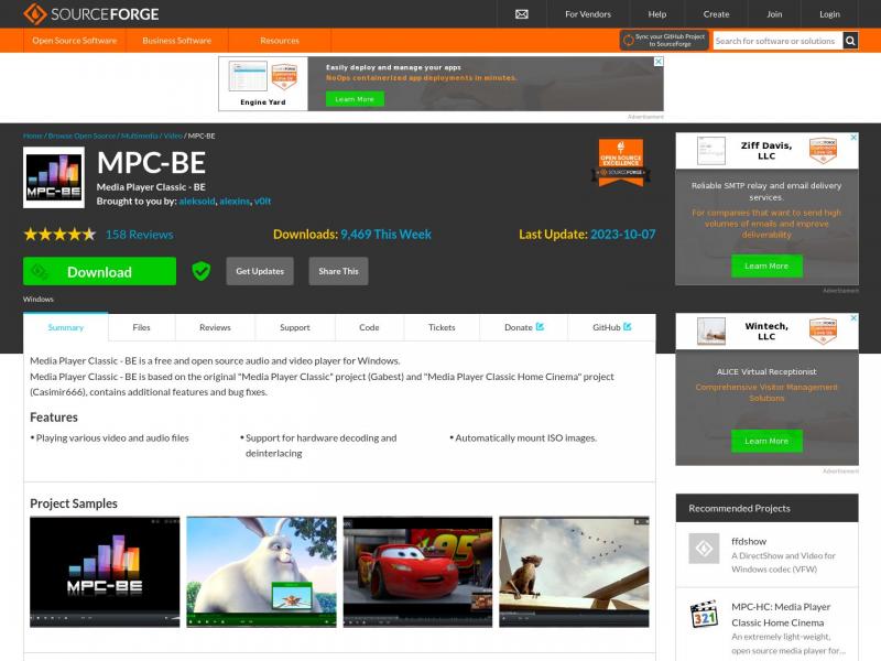 【MPC-BE播放器】Windows的免费开源音频和视频播放器_MPC-BE播放器<b>※</b>2023年10月22日网站截图
