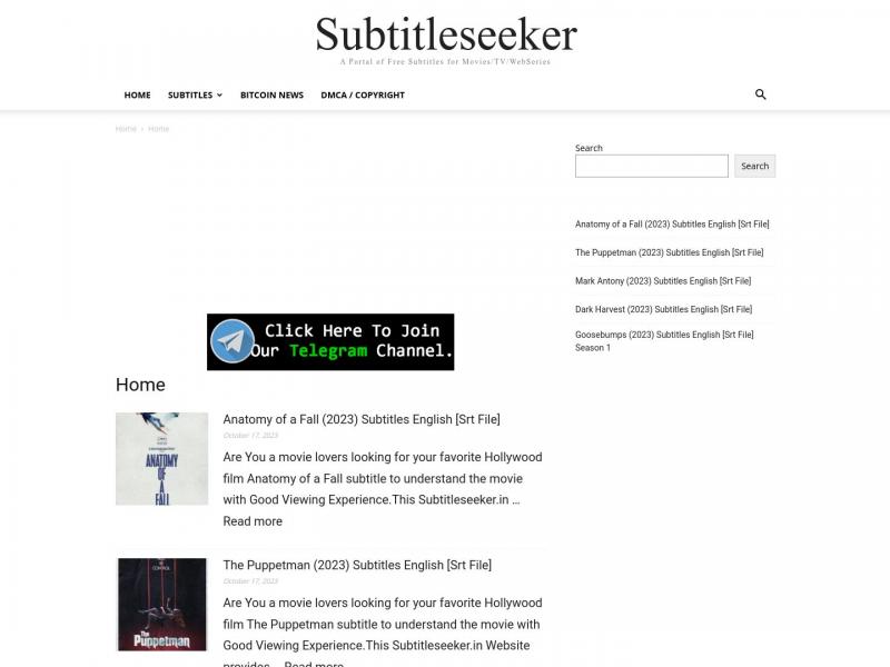 【Subtitle Seeker】2023年10月19日网站截图