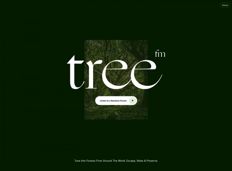 【tree.fm】在线收听全球各地的原始森林原声<b>※</b>2024年04月27日网站截图